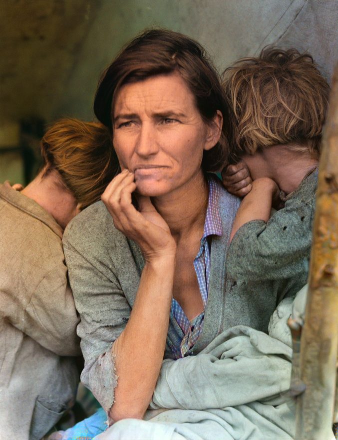 Migrant Mother, 1936, colourised